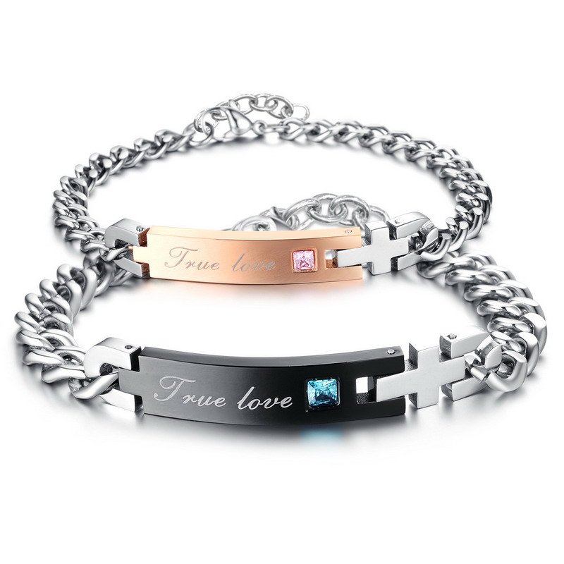Stainless Steel Bracelets With CZ stones For Couples