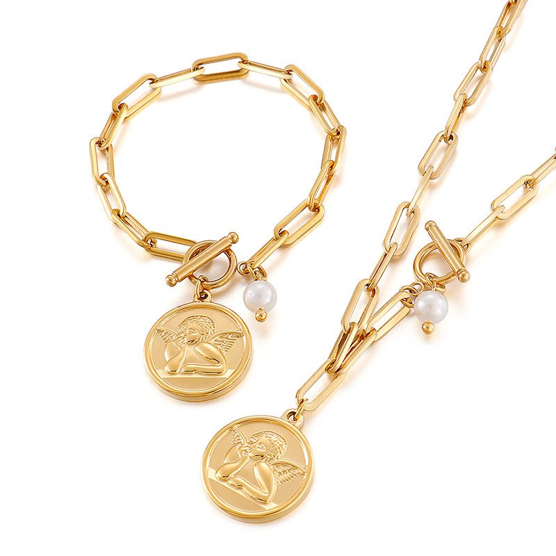 Stainless Steel Neckalce And Bracelet Chain Set For ladies