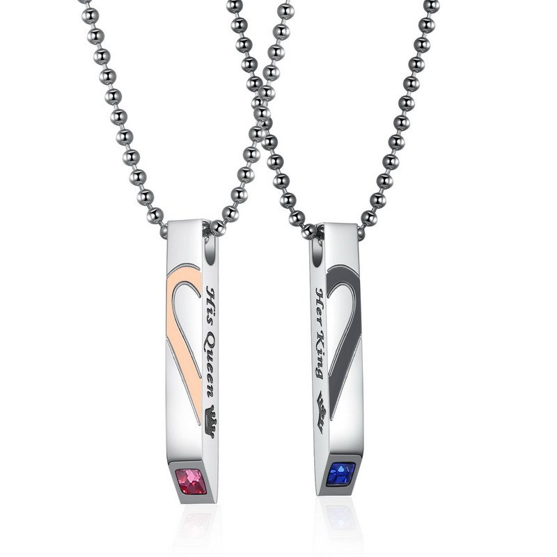 Two-tone Stainless Steel Heart Necklace With CZ stones For Couples