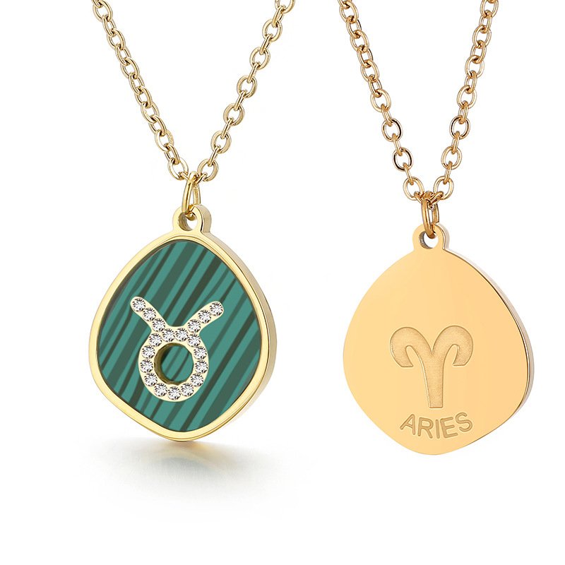 Stainless Steel Necklace With Semi-precious And Rhinestones For Ladies