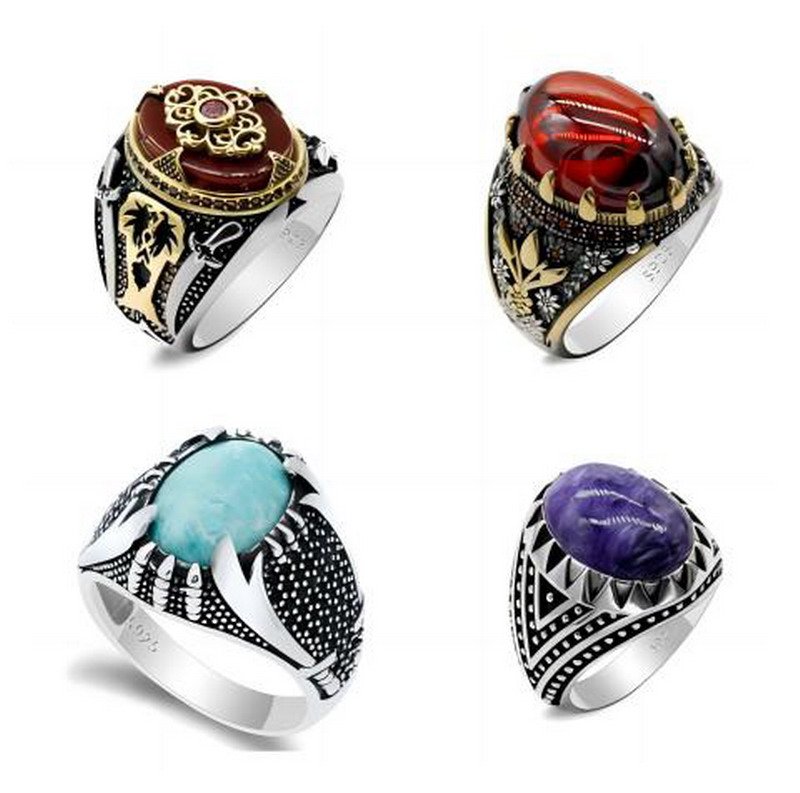 Silver 925 Rings With Semi-precious stones For Men