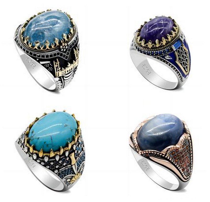 Silver 925 Rings With Semi-precious stones For Men