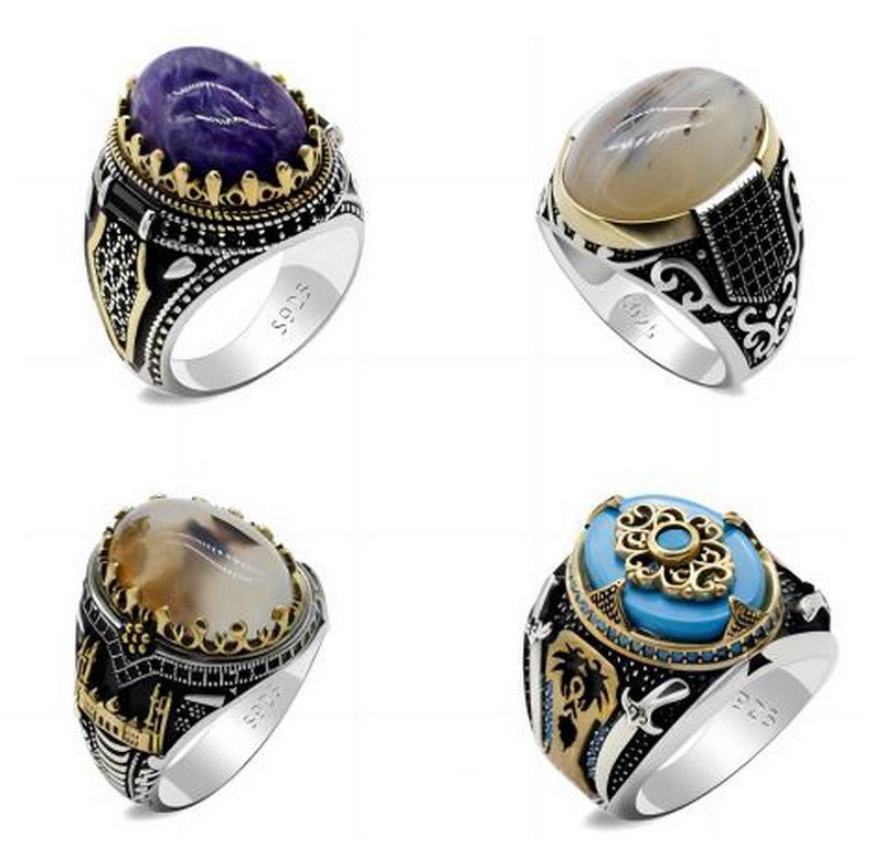 Silver 925 Rings With Semi-precious stones For Men