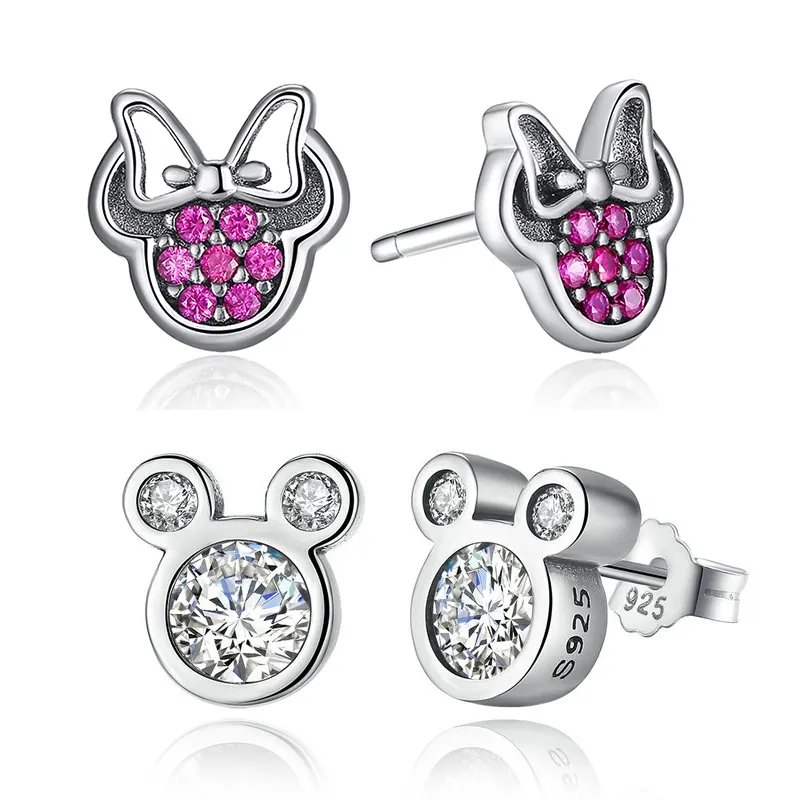 Fashion Trendy Custom Zircon Mickey Mouse 925 Silver Jewelry Luxury Stud Earring