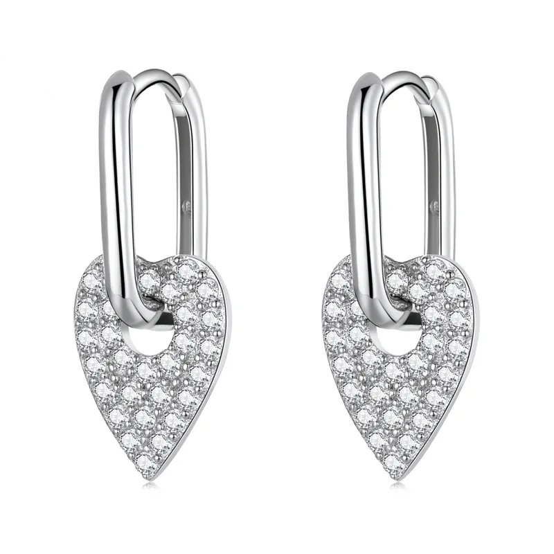 Jewelry Elegant 925 Sterling Sliver Heart Earring sparkling CZ Rhodium Plated