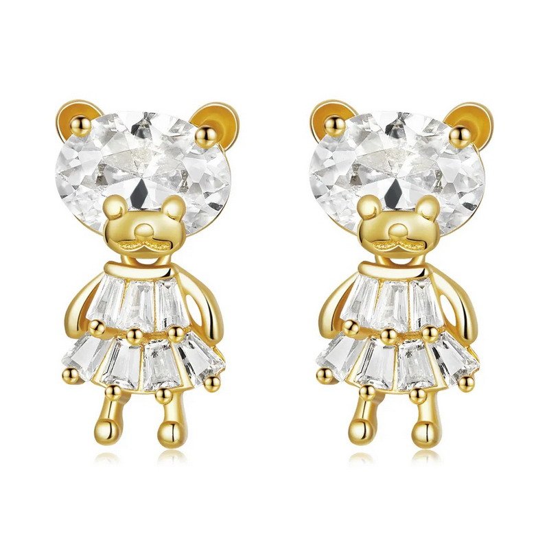 Fashion Sterling Silver Lovely Bear 18K Gold Plated Earring