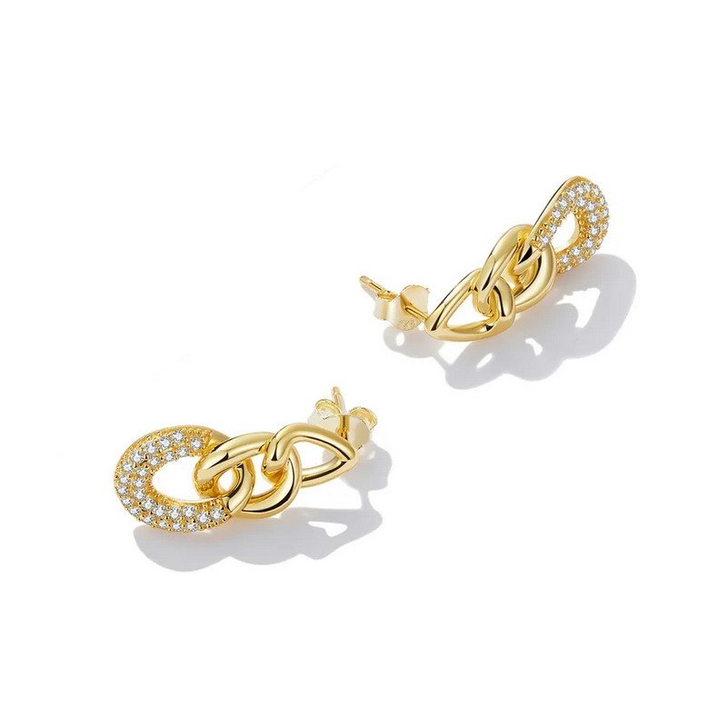 925 Sterling Silver Jewelry linked Rings Cubic Zirconia Stones Gold plated Stud Earring - Image 3