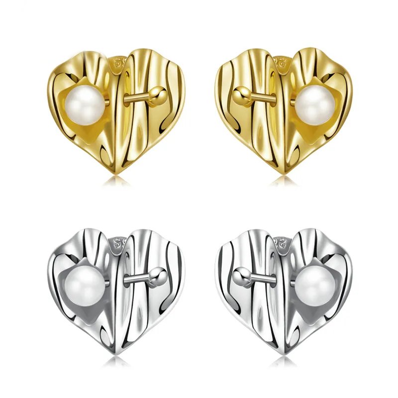 Jewelry Elegant 925 Sterling Sliver Heart Earring with Pearl Gold/Rhodium Plated