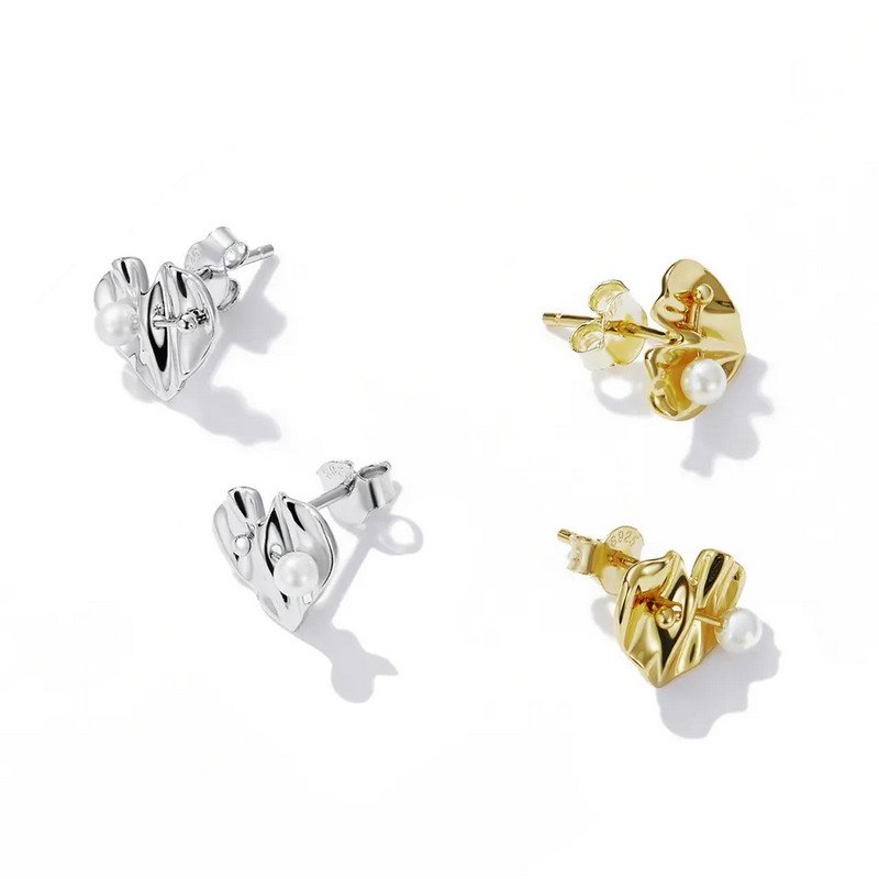 Jewelry Elegant 925 Sterling Sliver Heart Earring with Pearl Gold/Rhodium Plated - Image 3