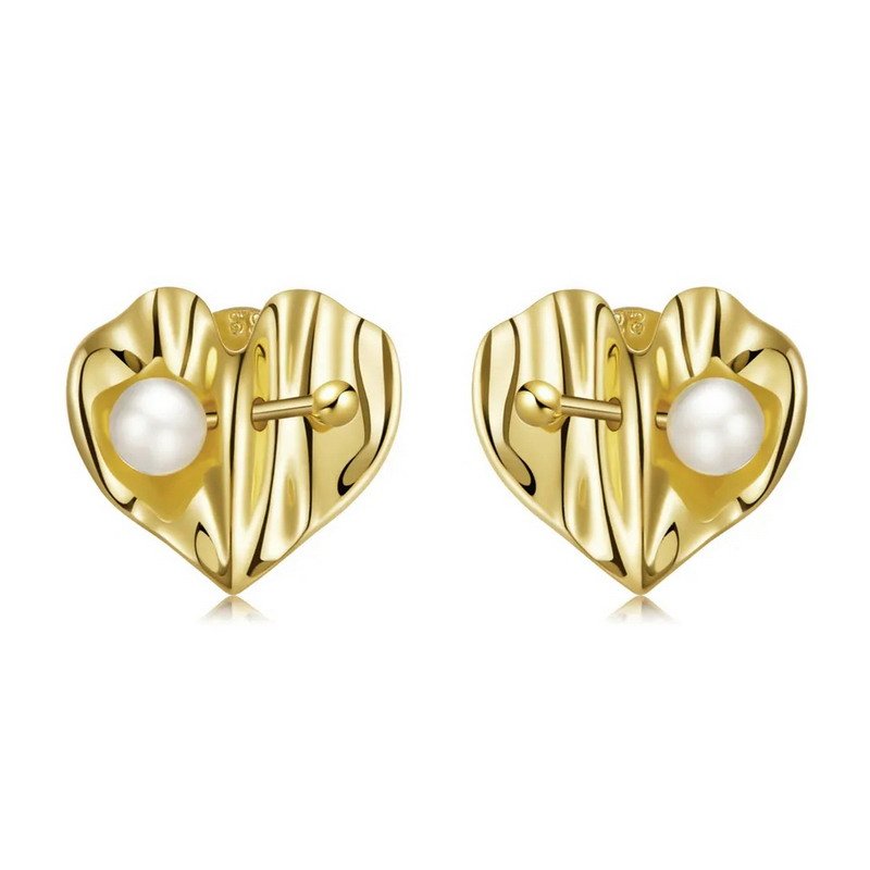 Jewelry Elegant 925 Sterling Sliver Heart Earring with Pearl Gold/Rhodium Plated - Image 4