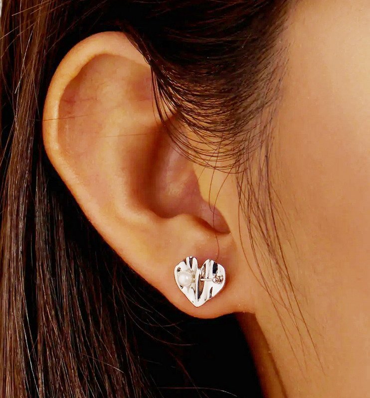 Jewelry Elegant 925 Sterling Sliver Heart Earring with Pearl Gold/Rhodium Plated-VENUSACC Jewelry Elegant 925 Sterling Sliver Heart Earring with Pearl Gold/Rhodium Plated-VENUSACC