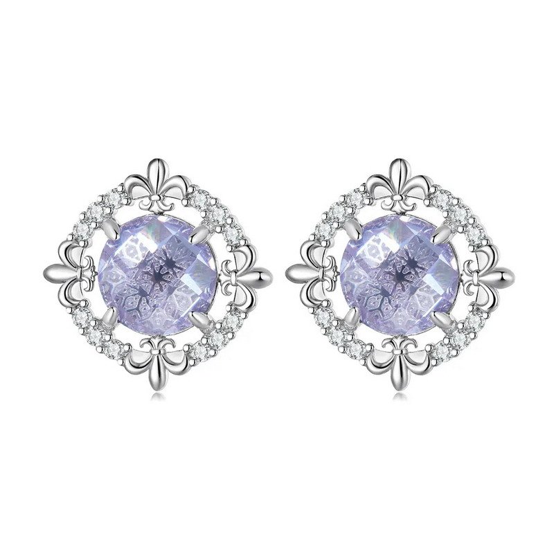 Cubic Zircon Stones 925 Sterling Silver Jewelry Rhodium Plated Stud Earrings-VENUSACC Cubic Zircon Stones 925 Sterling Silver Jewelry Rhodium Plated Stud Earrings-VENUSACC