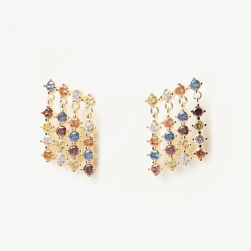 Sterling Silver Multi Colors CZ Stones Stud Earrings