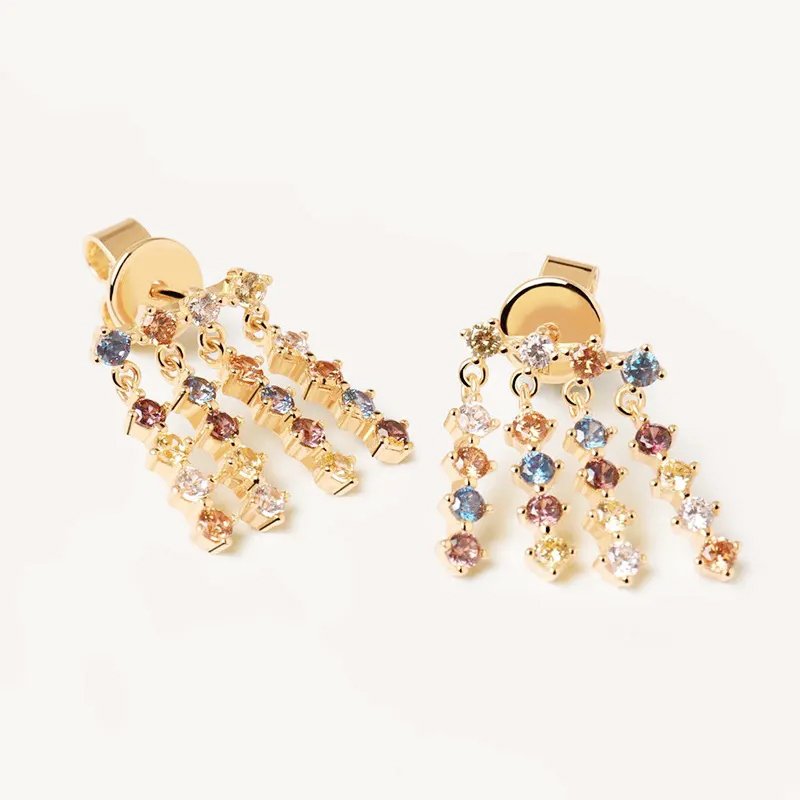 Sterling Silver Multi Colors CZ Stones Stud Earrings - Image 3