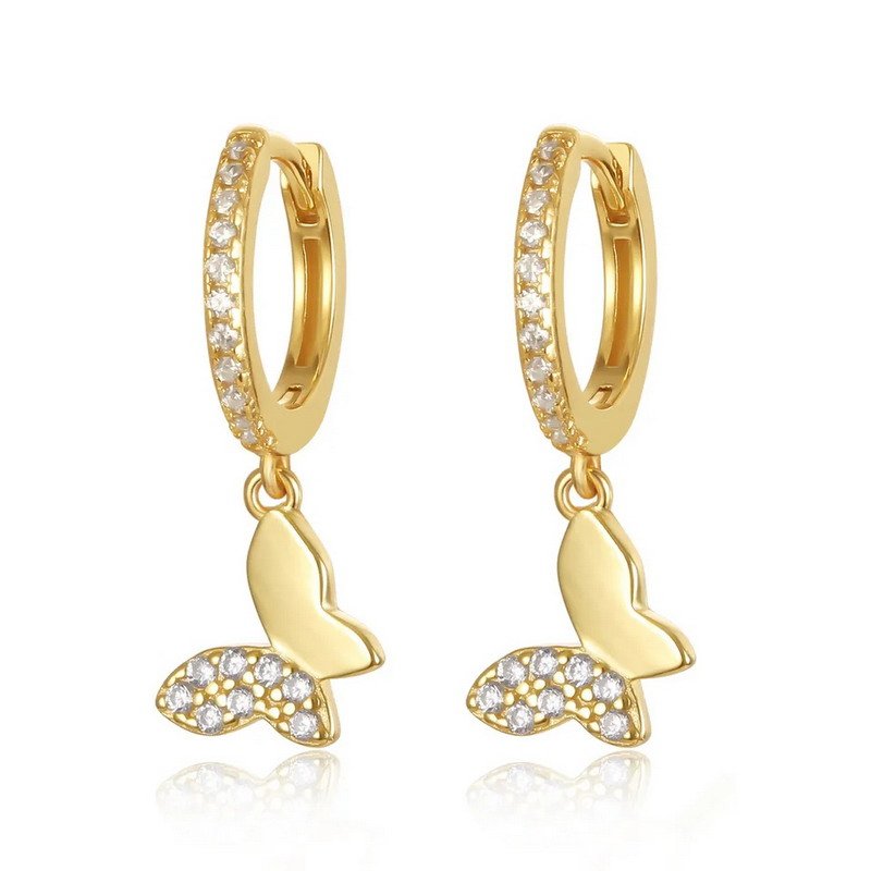 Butterfly Jewelry Heart Earring sparkling CZ 18K Gold Plated