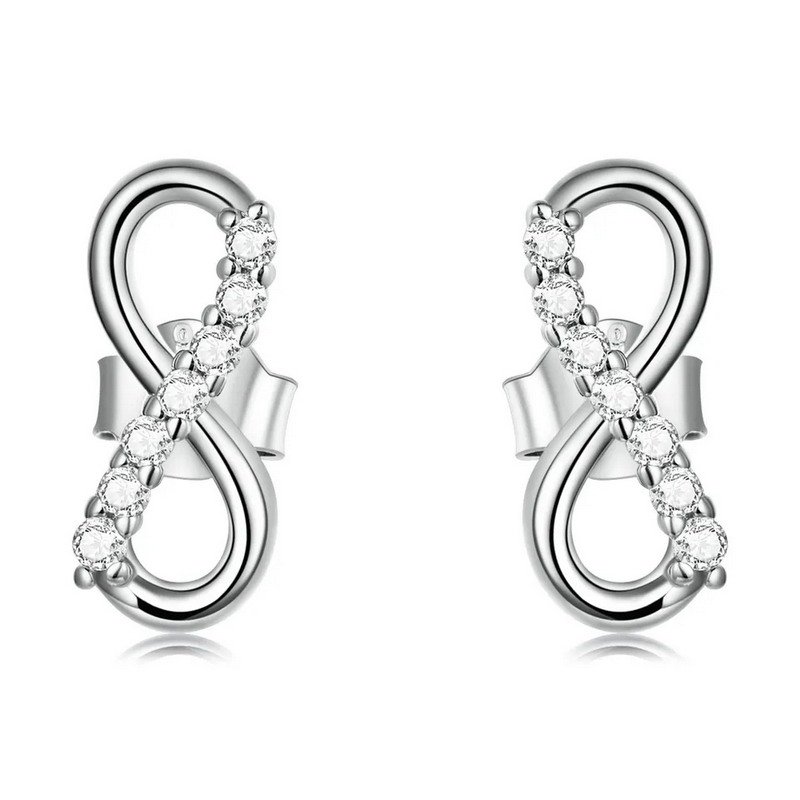 Fashion Infinity Cubic Zircon Stones 925 Sterling Silver Jewelry Rhodium Plated Stud Earrings