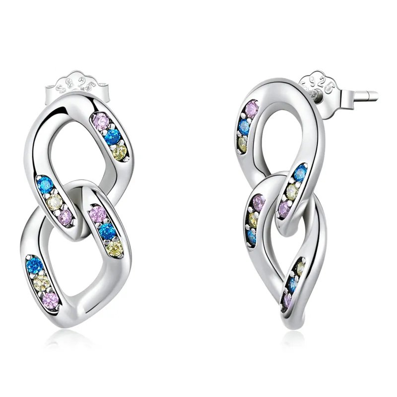925 Sterling Silver Colorful Cubic Zirconia Stones Rhodium Plated Stud Earring