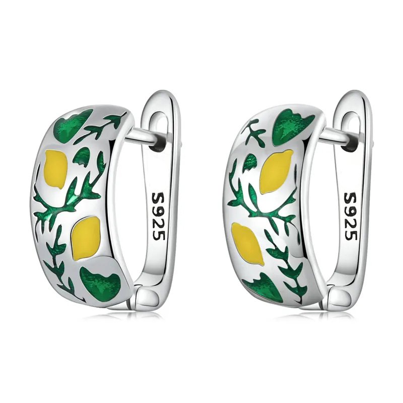 Enamel Sterling Silver Lemon Tree Leverback Hypoallergenic Earrings-VENUSACC Enamel Sterling Silver Lemon Tree Leverback Hypoallergenic Earrings-VENUSACC