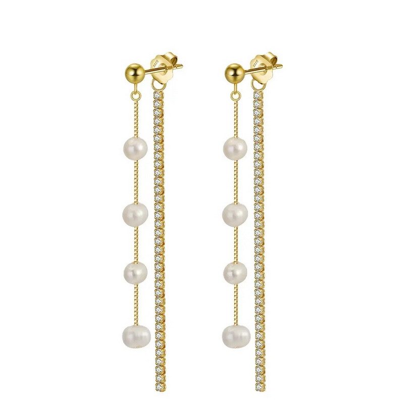 Trendy Silver Long Stud Earring For Women Jewelry Cubic Zircon Stones Gold Plated