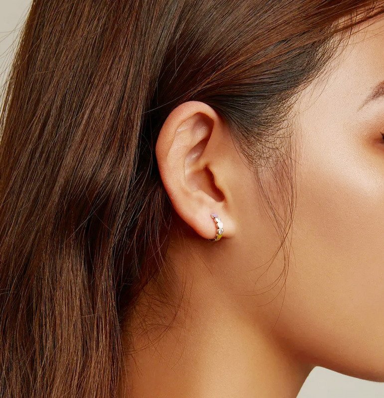 Lovely Heart 925 Silver CZ Stones Hoop Earring Rhodium Plated Colorful Enamel - Image 3