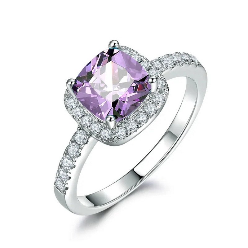 Colored Gemstones Sterling Silver Rhodium Plated Female Ring With Nice CZ Stones