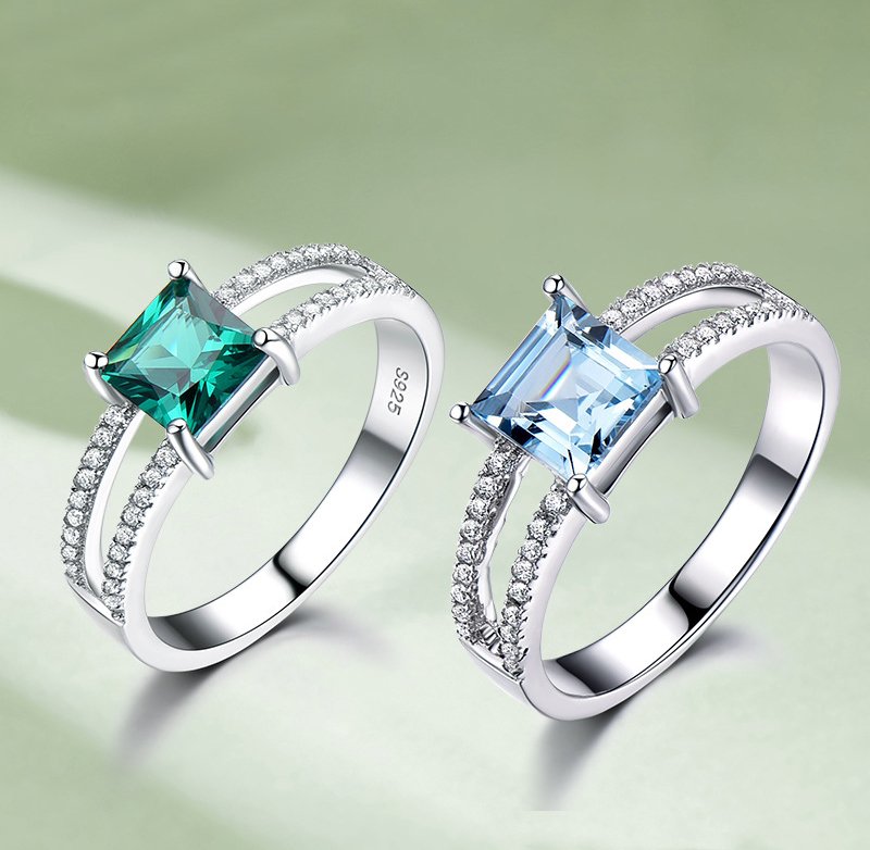 Custom Designs Square Cubic Zirconia Sterling Silver Rhodium Plated Ring - Image 3