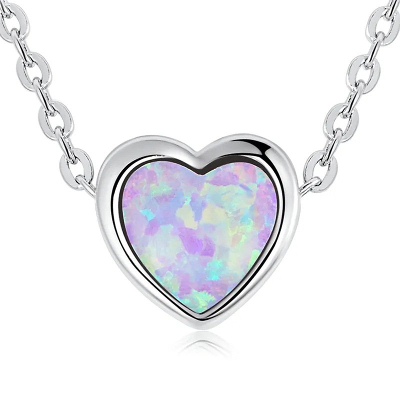 925 Silver Necklace Heart Opal Stones Cubic Zirconia - Image 3