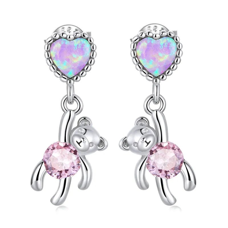 925 Silver Necklace Heart Opal Stones Cubic Zirconia-VENUSACC 925 Silver Necklace Heart Opal Stones Cubic Zirconia-VENUSACC