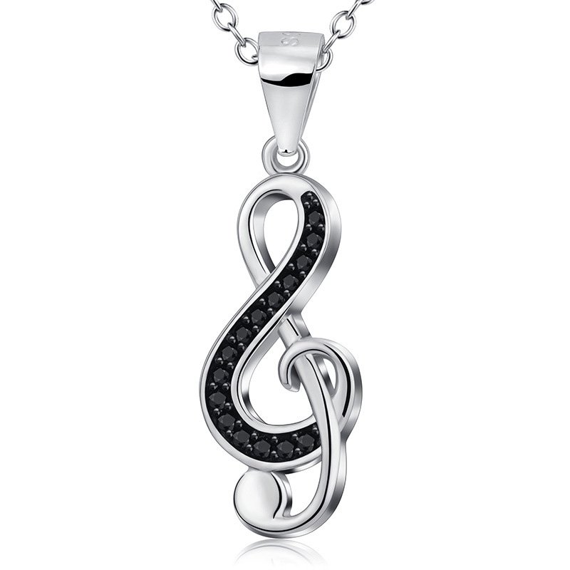 925 Silver Necklace Black Cubic Zircon Stones Paved