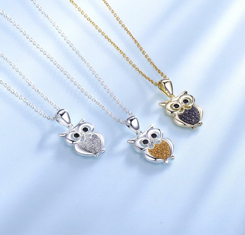 925 Silver Necklace Glitter Owl Pendant Pendant Necklace-VENUSACC 925 Silver Necklace Glitter Owl Pendant Pendant Necklace-VENUSACC