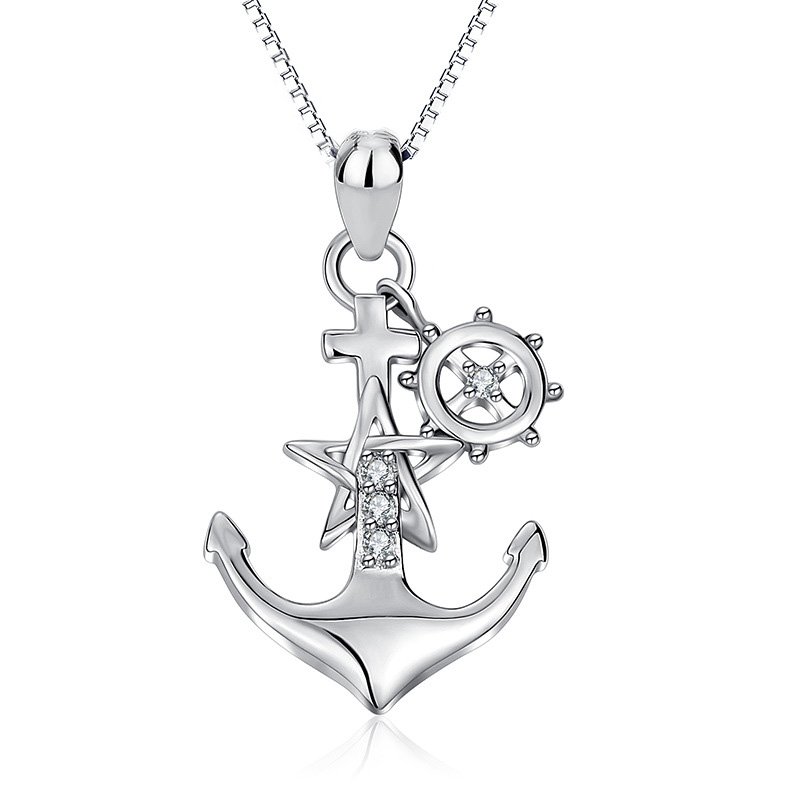 925 Silver Necklace Anchor Rose Gold Star Paddle Pendants