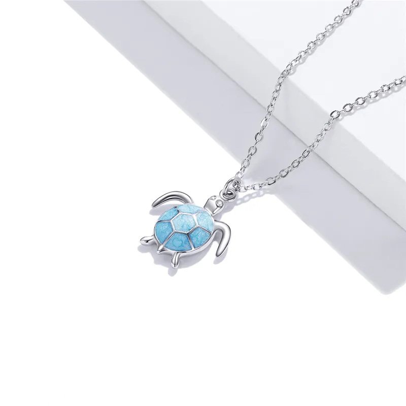 925 Silver Turtle Sea Blue Enamel Necklace Sterling - Image 3