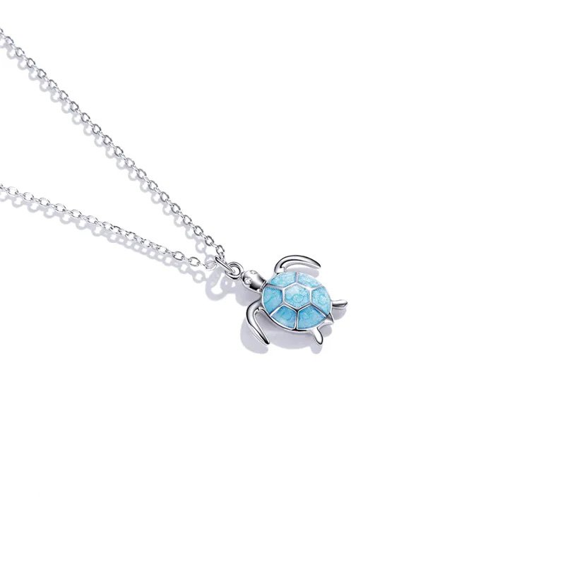 925 Silver Turtle Sea Blue Enamel Necklace Sterling - Image 4