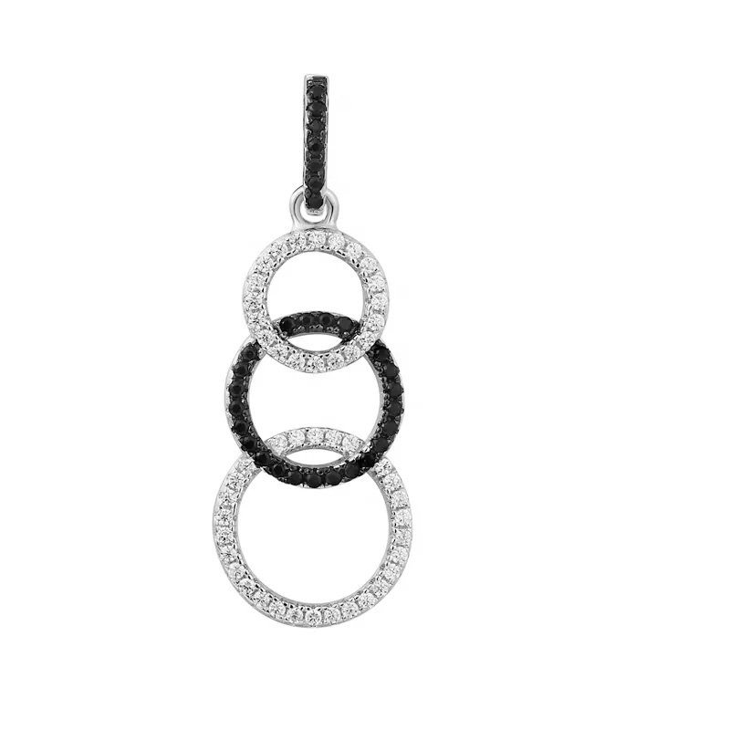 925 Silver Circle Pendant Rhodium-plated Black and Clear CZ Diamond