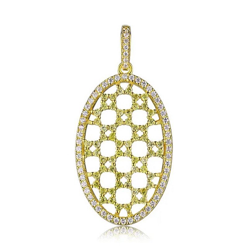 925 Silver Pendant Oval Gold Plated and Rhodium Plated CZ Necklace