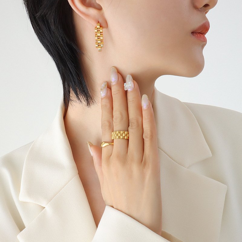 Watch Chain Gold Plated Stainless Steel Earrings-VENUSACC Watch Chain Gold Plated Stainless Steel Earrings-VENUSACC