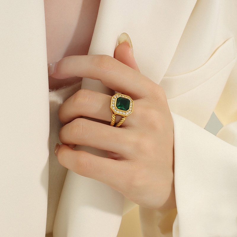 Gold Stainless Steel Trendy Glass Zircon Inland Ring-VENUSACC Gold Stainless Steel Trendy Glass Zircon Inland Ring-VENUSACC