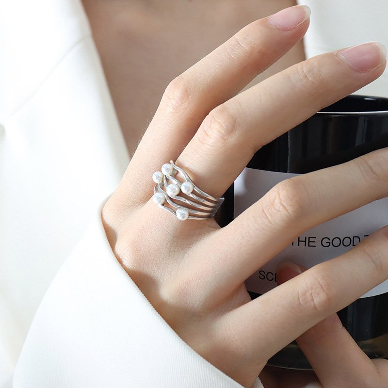 Gold Stainless Steel Pearl Open Ring-VENUSACC Gold Stainless Steel Pearl Open Ring-VENUSACC