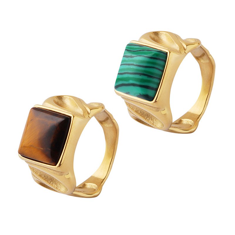 Gold Stainless Steel Natural Stone Rings