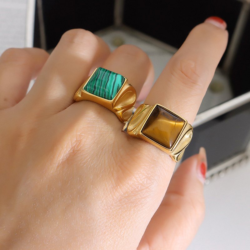 Gold Stainless Steel Natural Stone Rings - Image 2