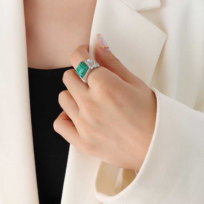 Gold Stainless Steel Natural Stone Rings - Image 3