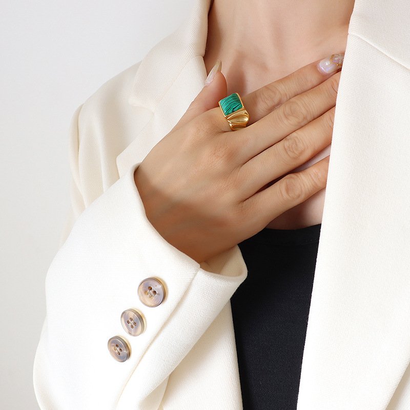 Gold Stainless Steel Natural Stone Rings-VENUSACC Gold Stainless Steel Natural Stone Rings-VENUSACC