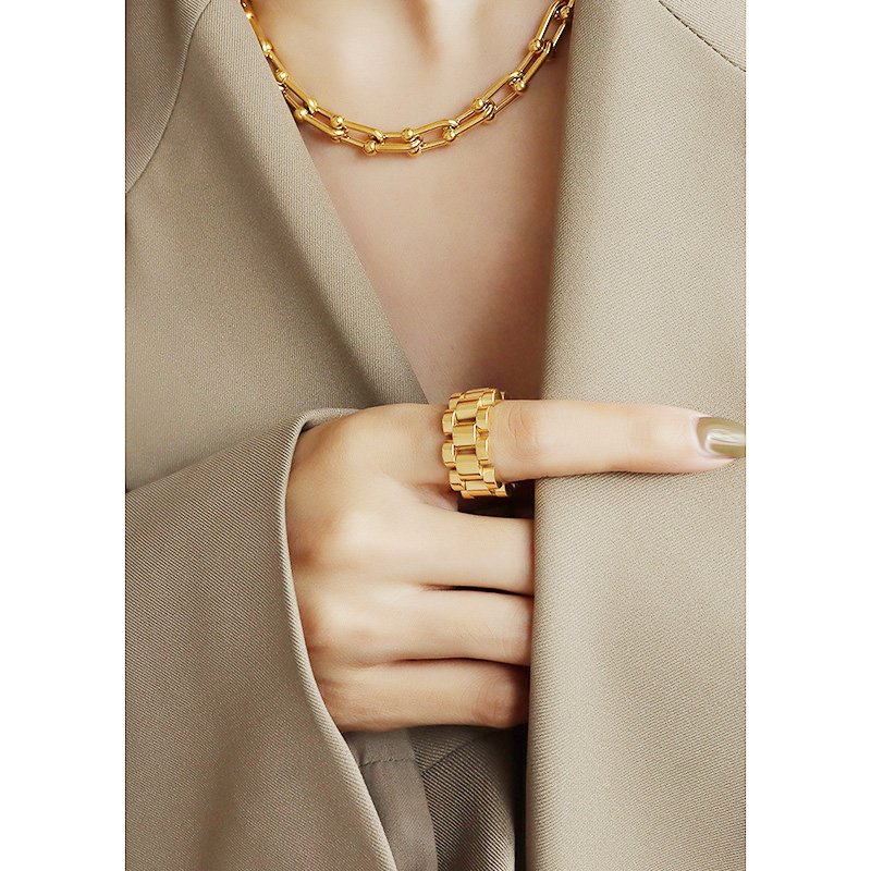 Gold Plated Stainless Steel Loose Gold Chain Ring - Image 2