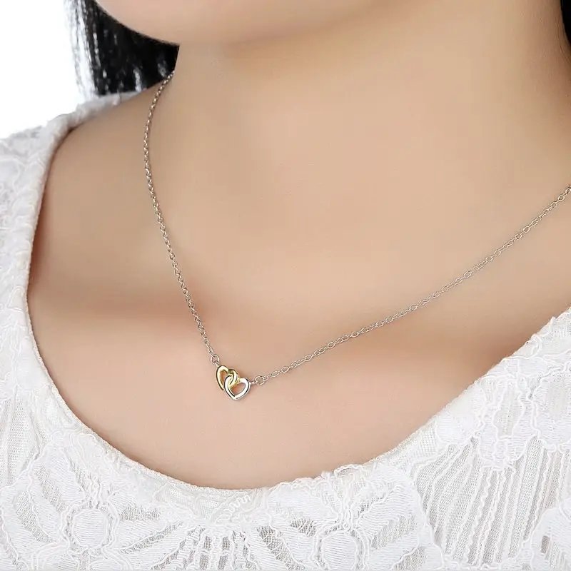 Interlocking Double Heart Sterling Silver Necklace - Image 3