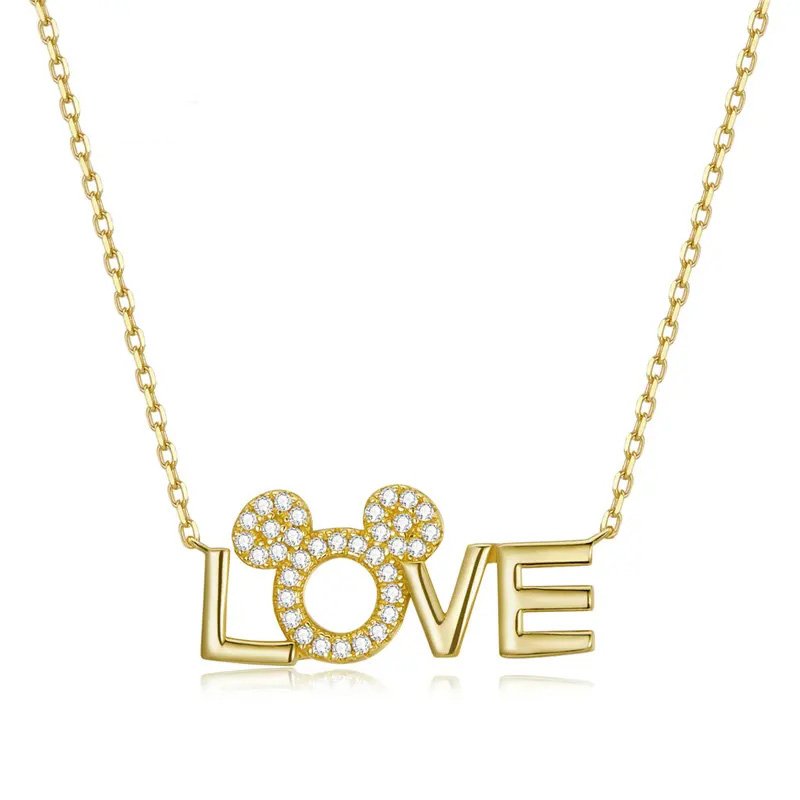 925 Sterling Silver Gold Plated Love Mickey Necklace