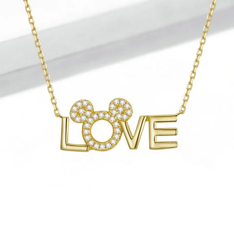 925 Sterling Silver Gold Plated Love Mickey Necklace - Image 3