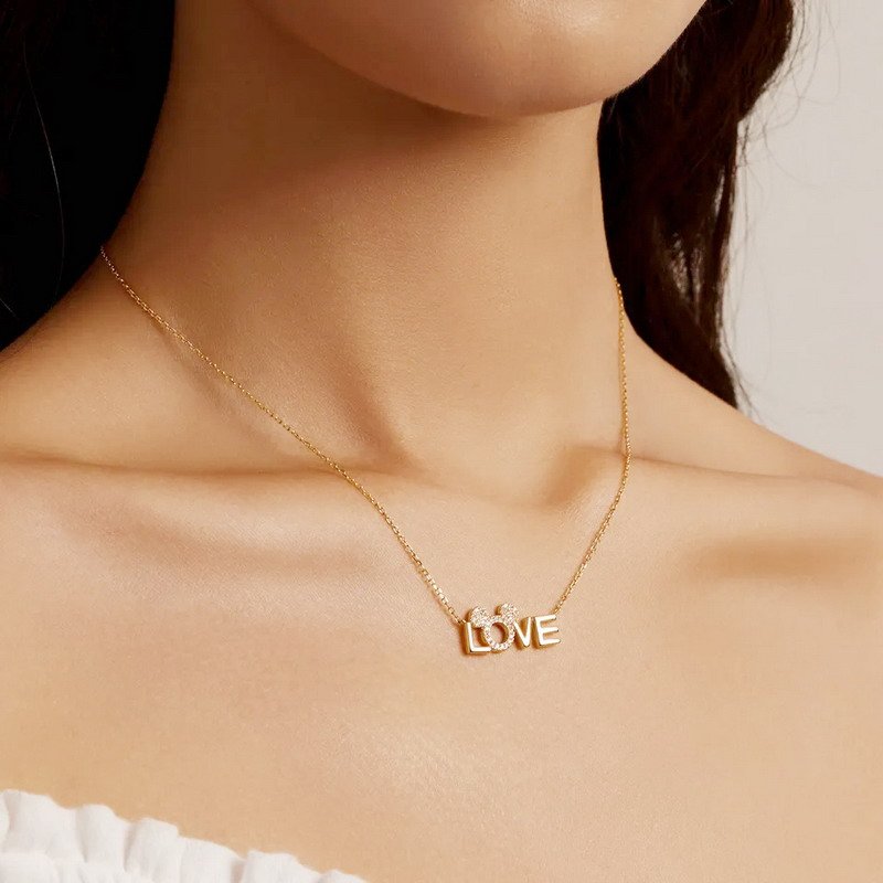 925 Sterling Silver Gold Plated Love Mickey Necklace-VENUSACC 925 Sterling Silver Gold Plated Love Mickey Necklace-VENUSACC