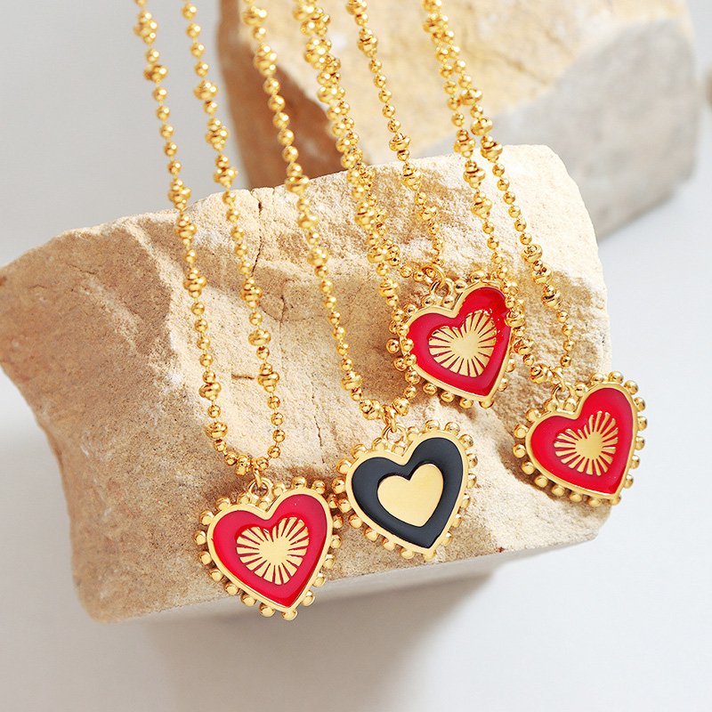 Double-sided Red Black Heart Stainless Steel Pendant Pendant - Image 2