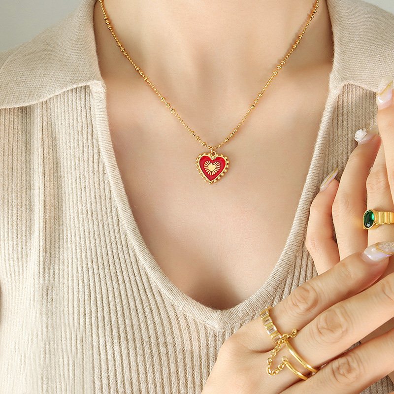 Double-sided Red Black Heart Stainless Steel Pendant Pendant - Image 3