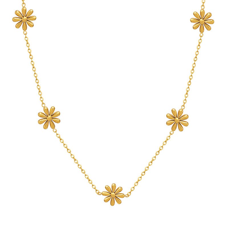 Daisy Flower Gold Stainless Steel Pendant